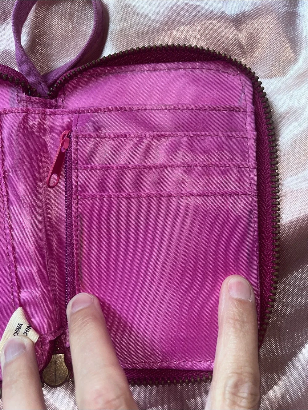 NATURAL LIFE Canvas Wristlet with Purple Strap and Pink Stitching